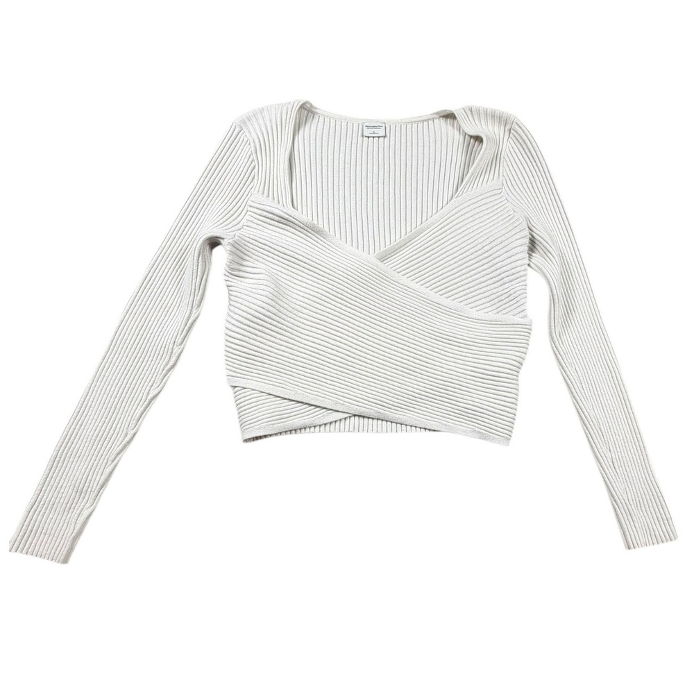 Abercrombie & Fitch Soft AF Wrap Front Ribbed Cropped Sweater Womens XL - Picture 3 of 8